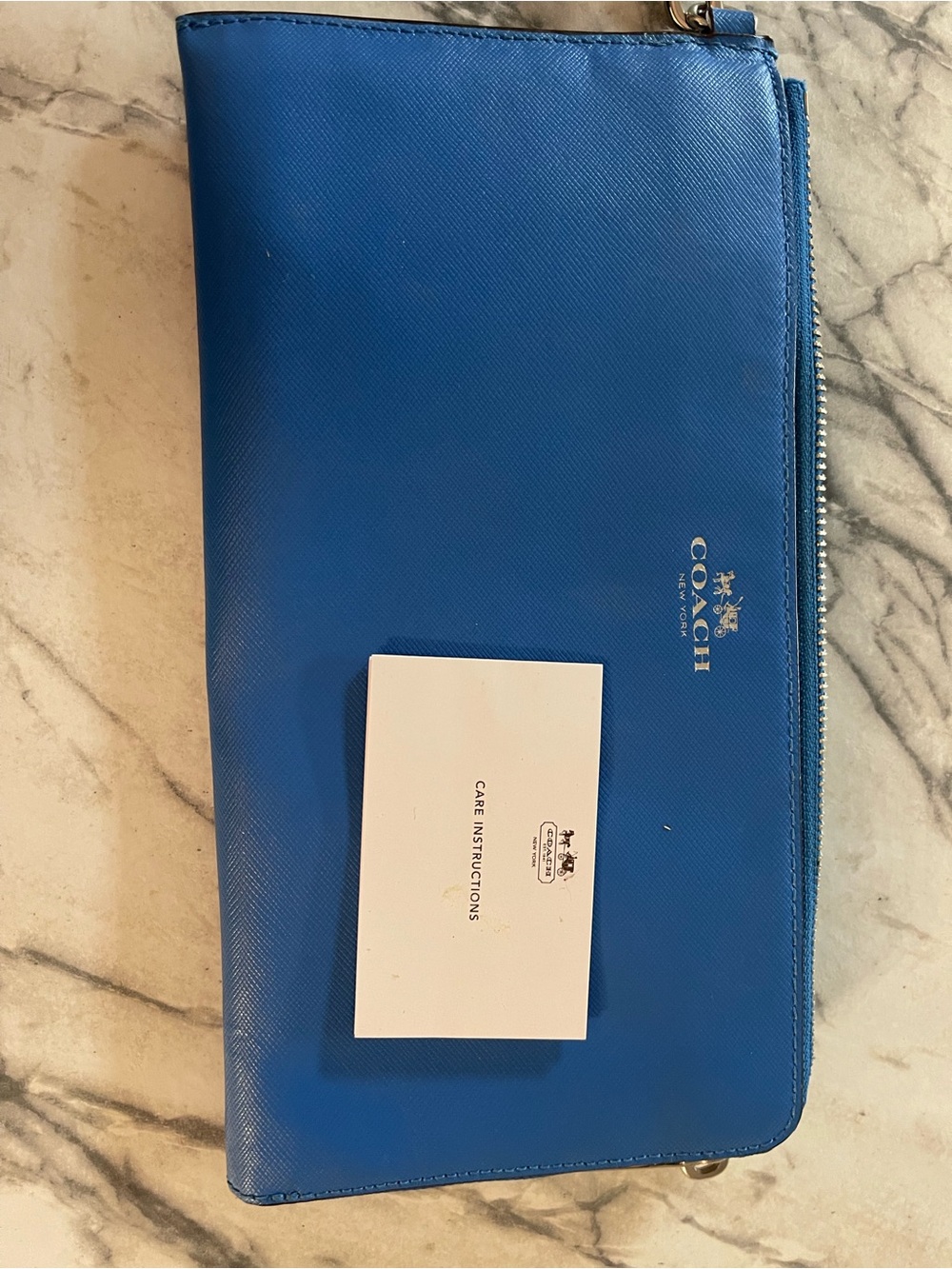 Coach Small Blue Leather Wristlet with Tag and Ball-Chain - Picture 8 of 10